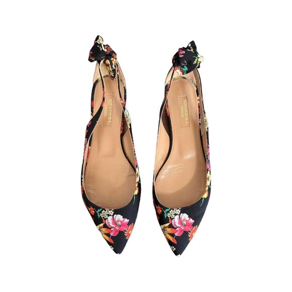 Aquazzura Bow Tie Floral Ballet Flats Size 36 Multicolor Pointed Toe - Picture 4 of 9